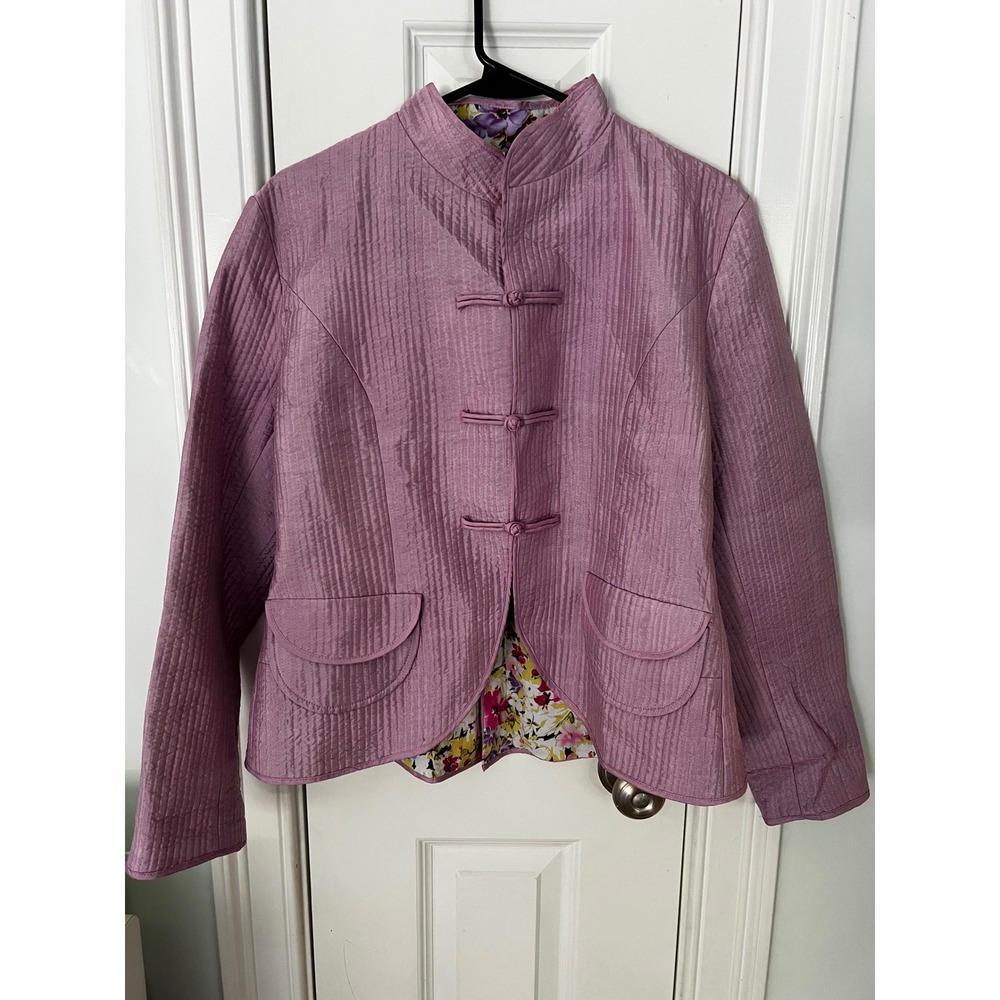 Vtg Cupcake Lilac Purple Quilted Silk Cotton Jacket Mandarin Collar Floral Int S
